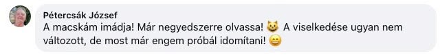 Facebook-hozzászólás a Macskabiblia olvasójától